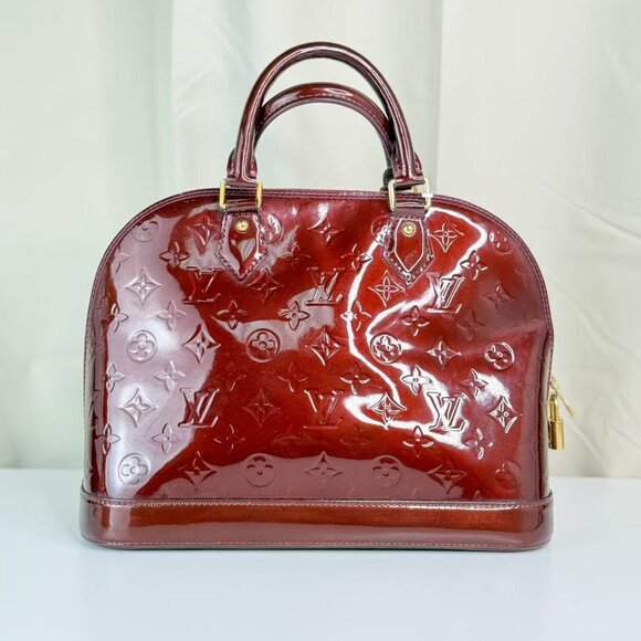Louis Vuitton Burgundy Alma MM Top Handle Bag Monogram Vernis - Picture 3 of 10